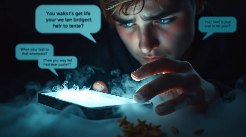 A man looking at the ghosting and breadcrumbing on his phone