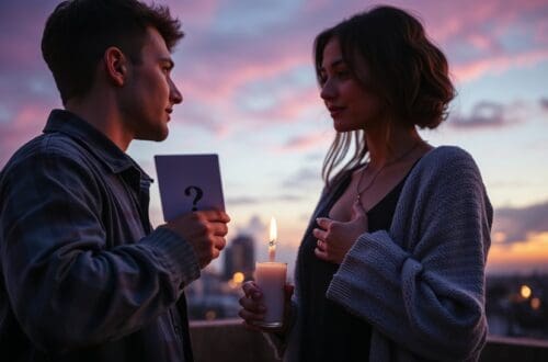 Couple discussing deep dating questions on a date