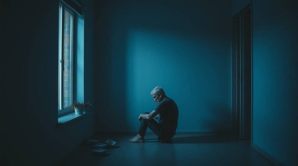 lonely man sitting alone