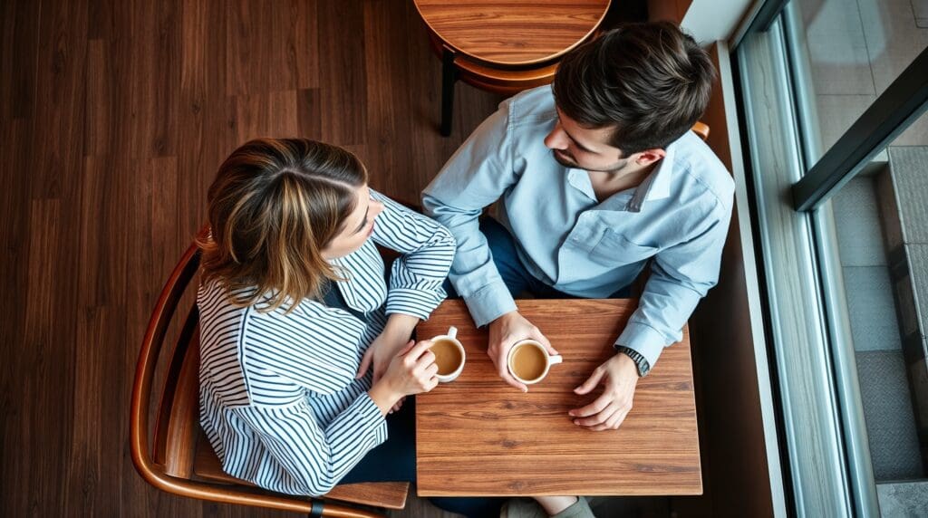 A couple meeting over coffee
