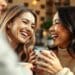Women chatting and laughing over coffee