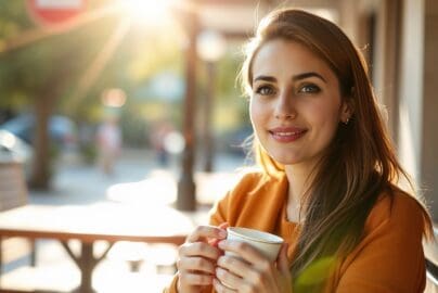 Happy woman drinking a coffee
