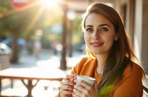 Happy woman drinking a coffee